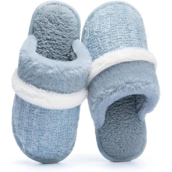 Women's  Light Blue Cozy Comfy Memory Foam Slippers Slip-On Indoor House Shoes - Picture 1 of 5